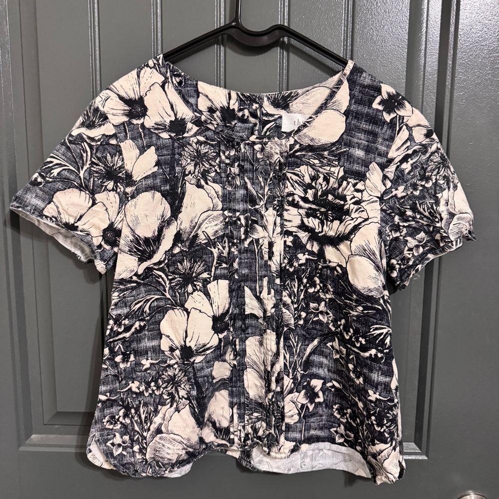Thought Black and White Boxy Floral Blouse with Buttons